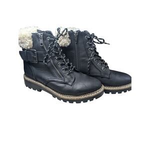 Womens Hiking Boots Susan Sz 6 Black Zip Faux Sherpa Zip Lace Universal Thread